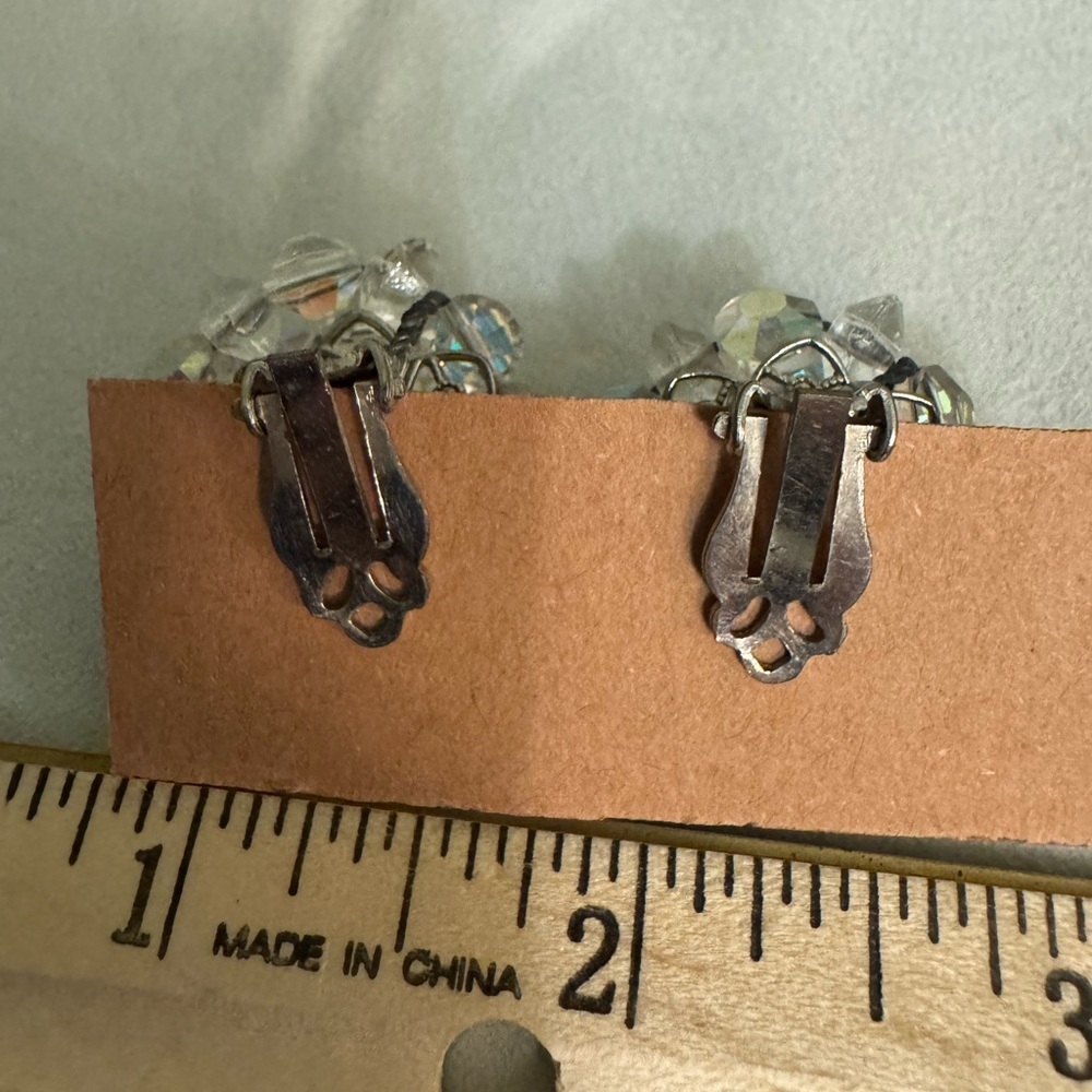 Clear AB Crystal Cluster Clip Earrings - Elegant Sparkle - Picture 7 of 9